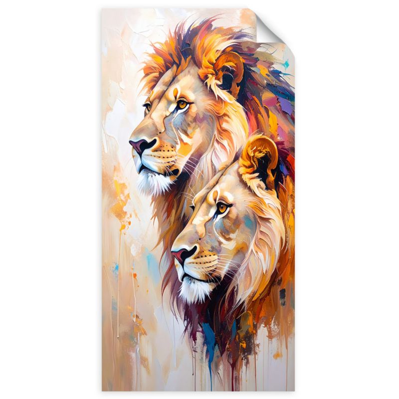 Plakaty samoprzylepne do salonu sypialni Feeby Lwy Para Zwierzęta Malowany 100x200cm 1szt