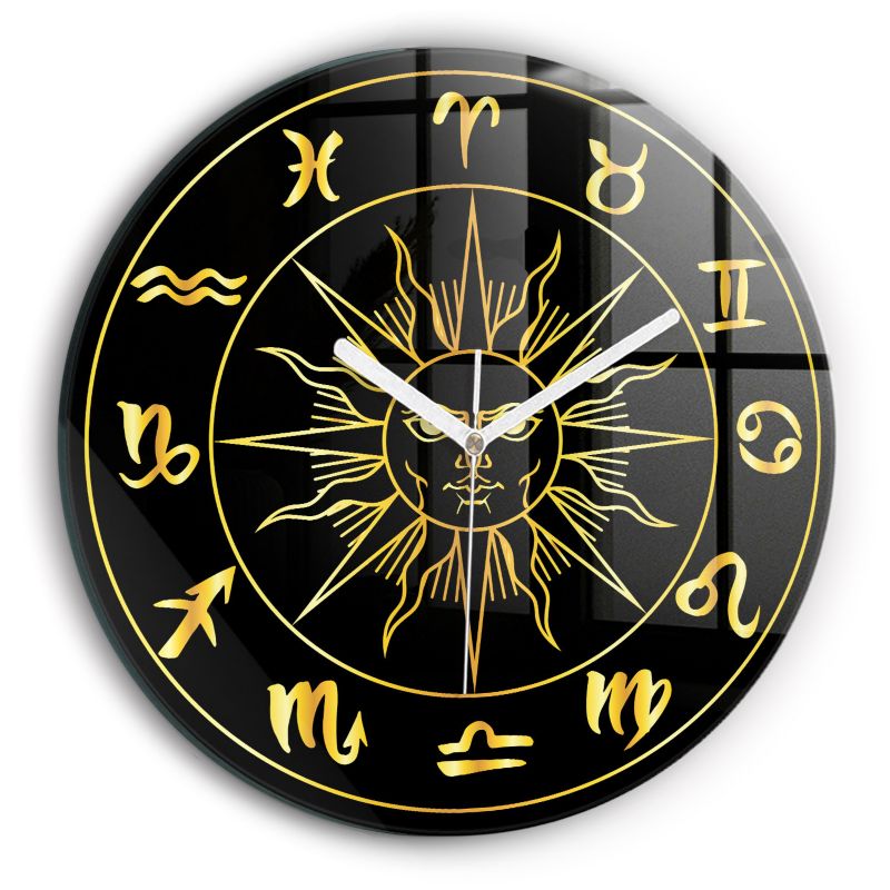 Zegar szklany białe wskazówki Wallfluent fi30 cm Znaki zodiaku 1 szt.