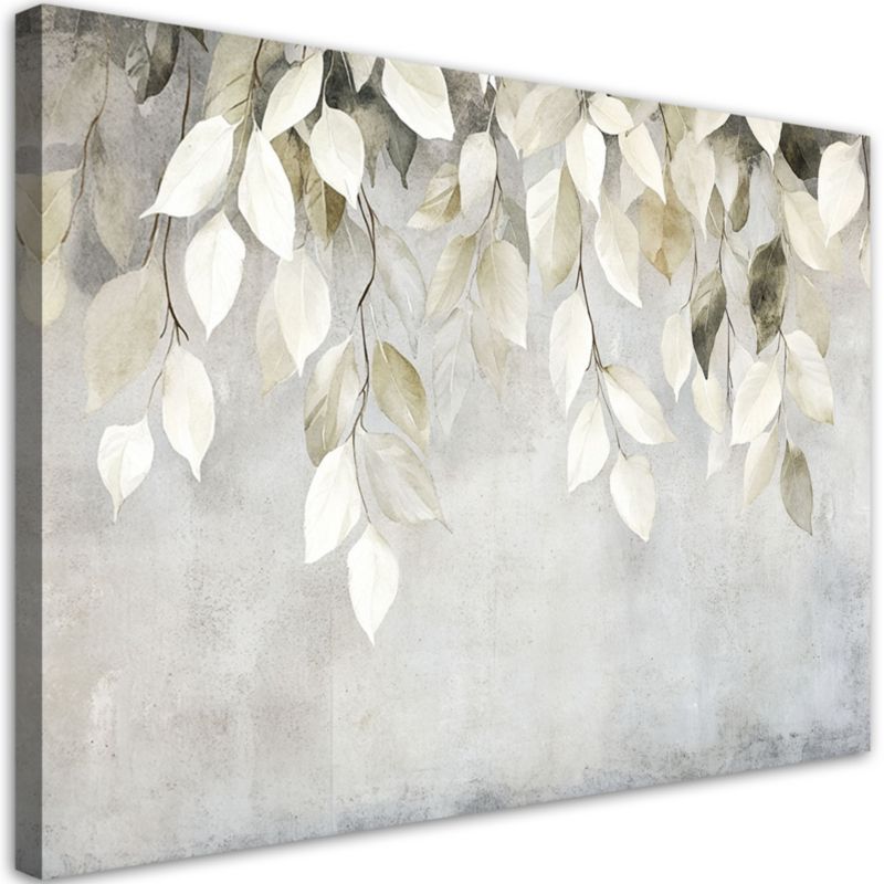 Obraz do salonu sypialni Feeby Beżowe wiszące liście gałązki beton boho 100x70cm 1szt