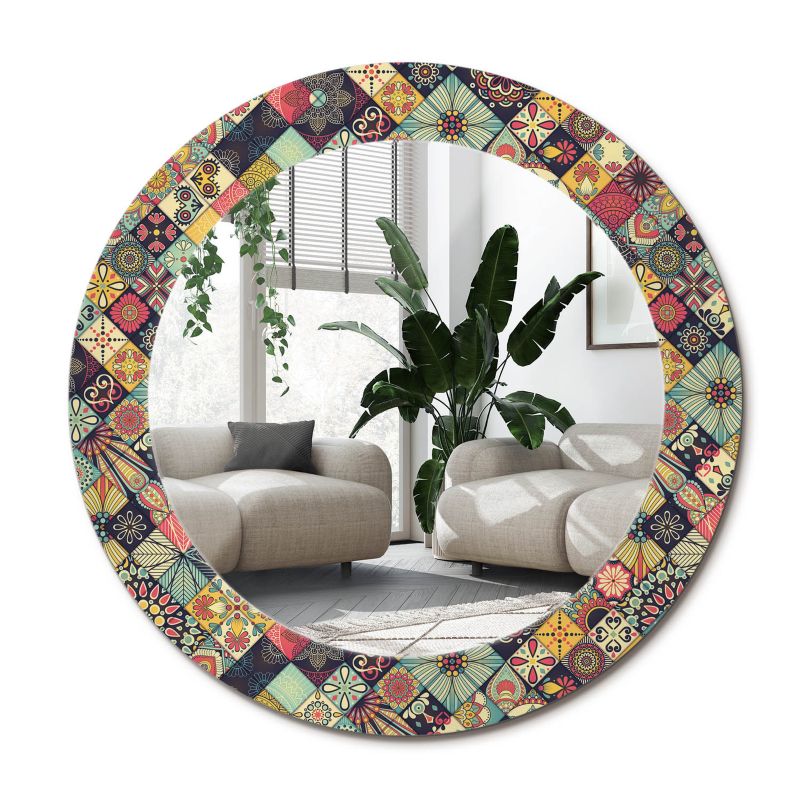 Łazienkowe lustro z ramą Wallfluent fi50 cm Patchwork kafelki 1 szt.
