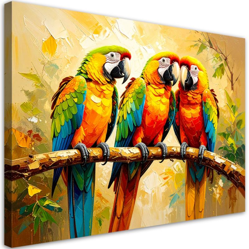 Obraz nowoczesny do salonu Feeby Kolorowe Papugi na gałęzi 100x70cm 1szt