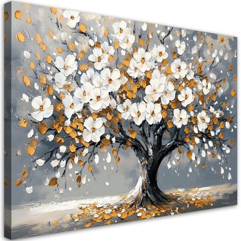 Obraz na płótnie Feeby Drzewo życia Kwiaty Liscie Zloty 120x80cm 1szt