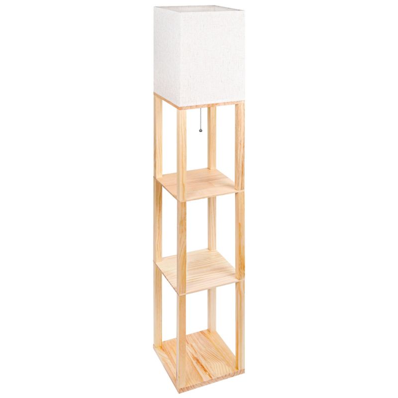 Lampa podłogowa LED MasterLED Ganto E27 160cm IP20 drewno tkanina z półkami rattanowa 1 szt.