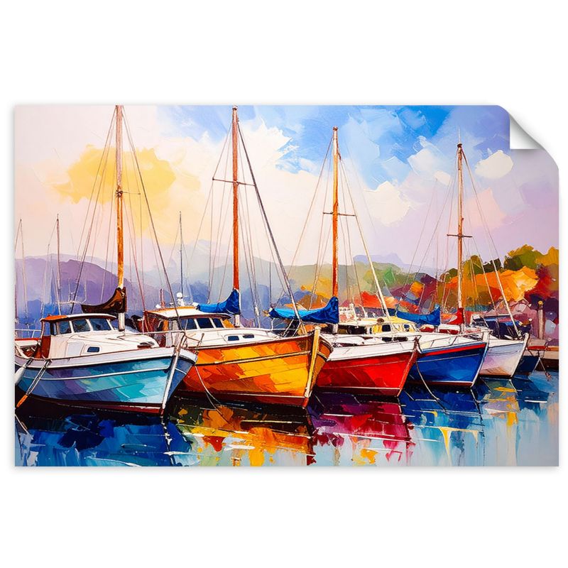 Naklejka na ścianę do salonu sypialni Feeby Kolorowe Łodzie Statki Przystań 90x60cm 1szt