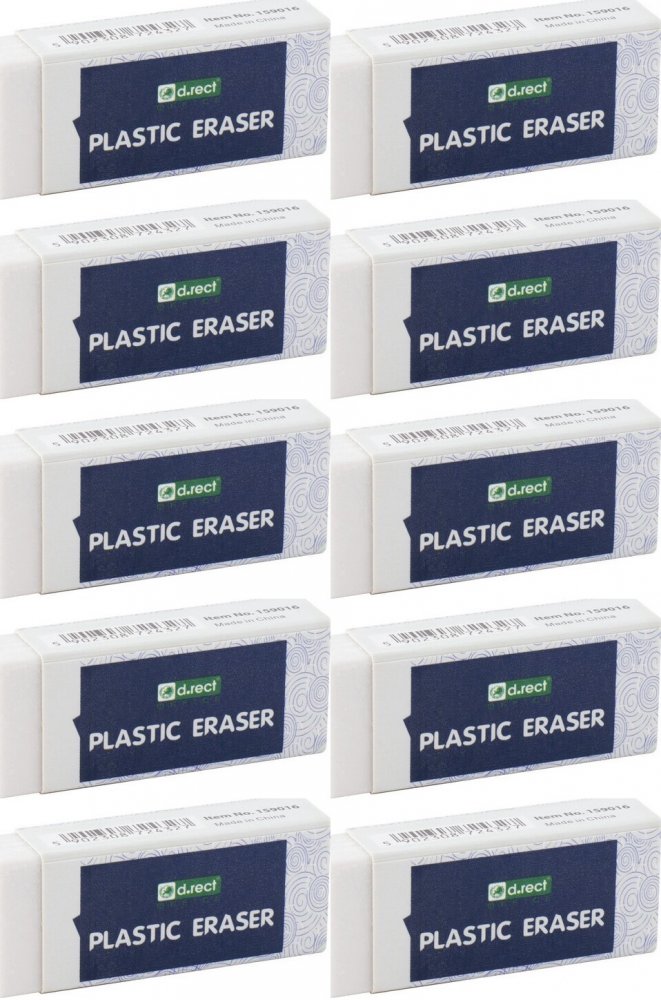 10x Gumka ołówkowa D.Rect Eraser, 56x23x12 mm, biały