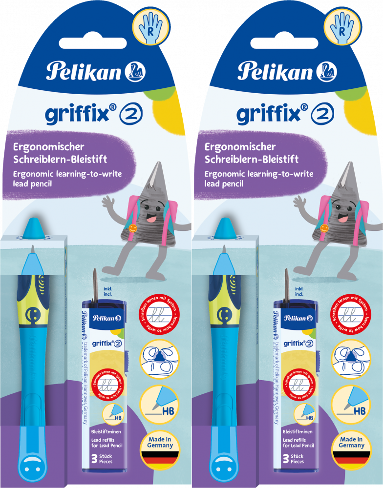 2x Ołówek automatyczny Pelikan Griffix Neon Fresh Blue, 2mm + 3 rysiki