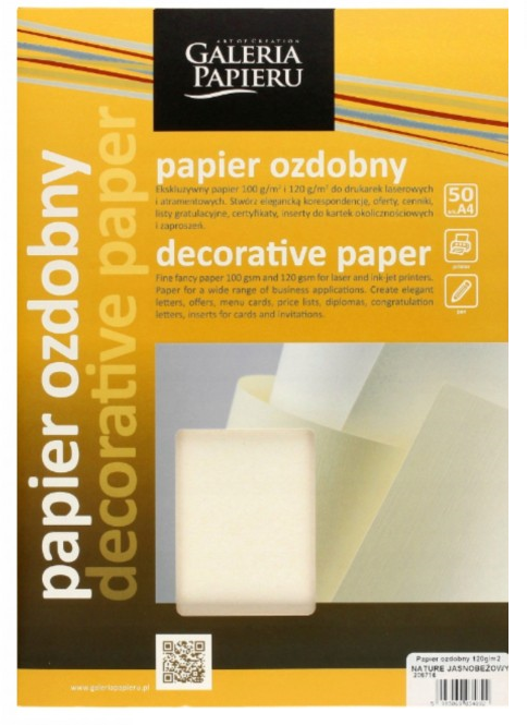 Papier ozdobny Nature Galeria Papieru, A4, 120g/m2, 50 arkuszy, jasnobeżowy