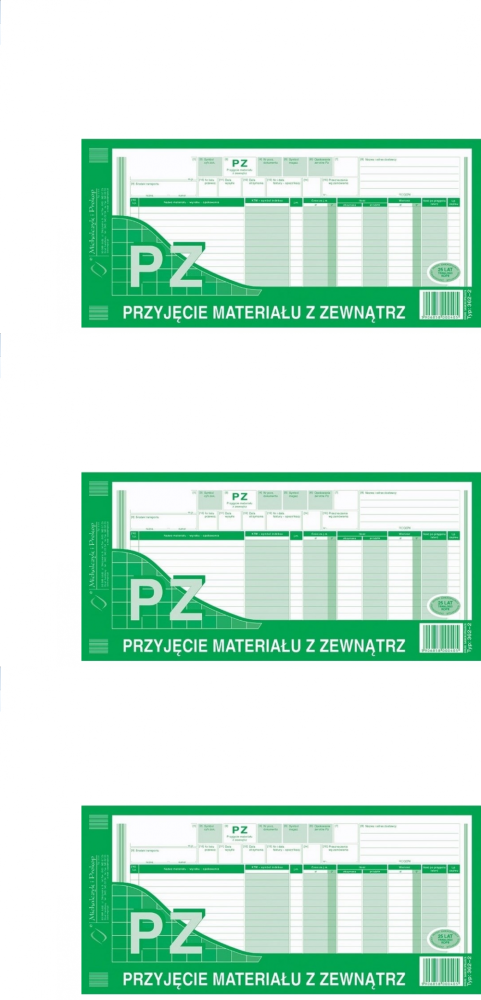 3x Druk akcydensowy PZ Przyjęcie materiałów z zewnątrz MiP, 1/3 A3, wielokopia, 80k