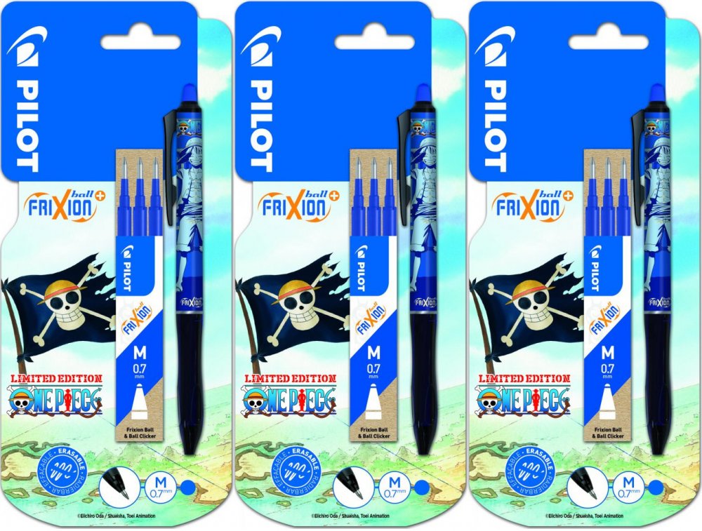 3x Pióro kulkowe wymazywalne Pilot Frixion Ball+ One Piece, 0.7mm, niebieski + wkład, 3 sztuki, niebieski