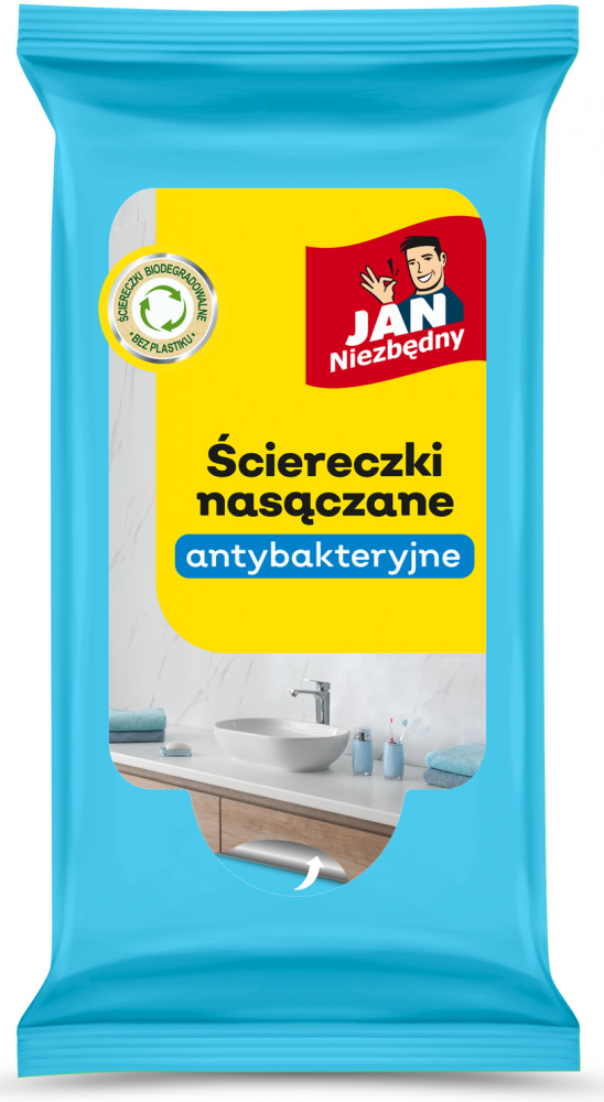Ściereczki nasączane antybakteryjne, Jan Niezbędny, 17x20cm, 40 sztuk