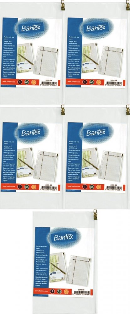 5x Koszulka z suwakiem Bantex, A5, 140μm, 10 sztuk, transparentny