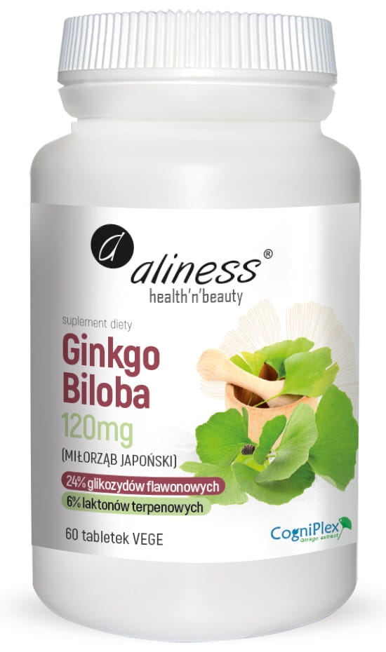Ginkgo Biloba (miłorząb japoński) 120mg 60tabl. Vege Aliness