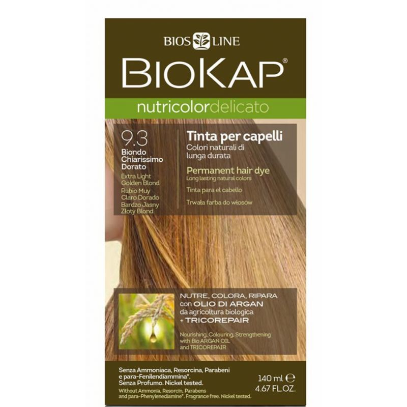 Biokap nutricolor delicato - farba do włosów, 9.3 bardzo jasny złoty blond, 140 ml