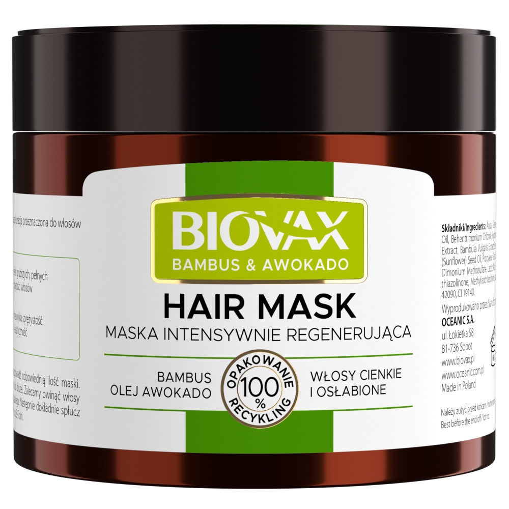 Biovax - intensywnie regenerująca maseczka do włosów, bambus i olej avocado, 250 ml