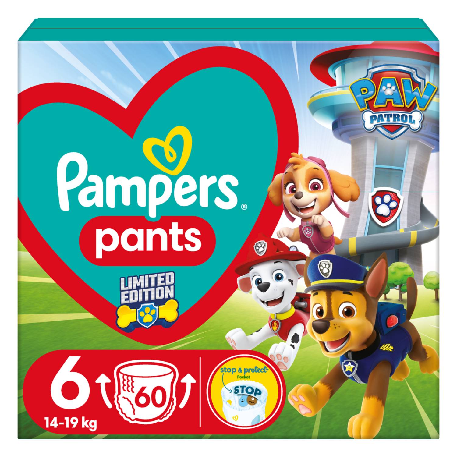 Pampers pants psi patrol - pieluchomajtki, rozmiar 6, 14-19 kg, 60 sztuk