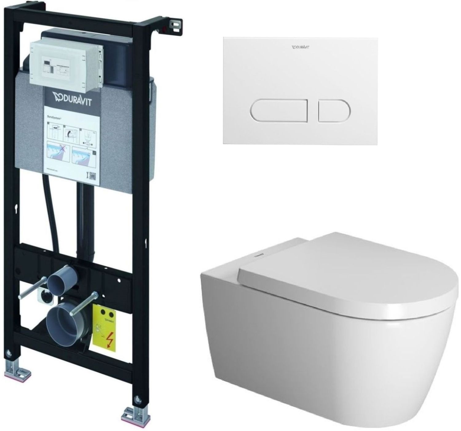 Zestaw Duravit DuraSystem stelaż podtynkowy z przyciskiem spłukującym białym i miską WC Rimless HygieneGlaze ME Be Starck z deską ... - Wysyłka w 24h