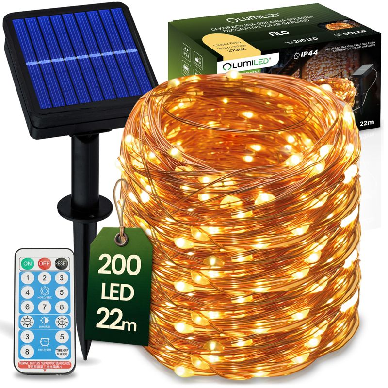 Girlanda Solarna Lumiled Ogrodowa 200x LED Ozdobne Druciki 22m 2700K z Pilotem 1 szt.