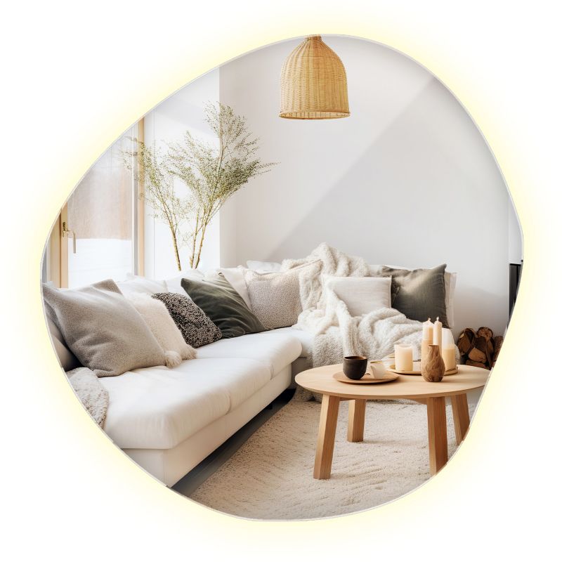 Lustro Organiczne z Ośwetleniem ArtPrintCave 77x77 cm Neutralne Wiszące Nieregularne Boho 1 szt.