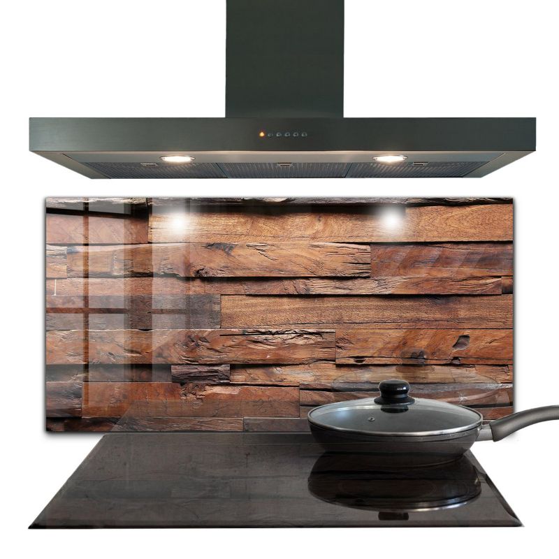 Osłona kuchenna Wallfluent 100x50 cm Rustykalne Drewno Szklany 1 szt.