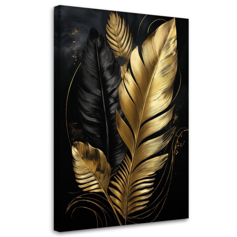 Obraz na płótnie Feeby Liście Palmy Czarno Złote Loft 80x120cm 1szt