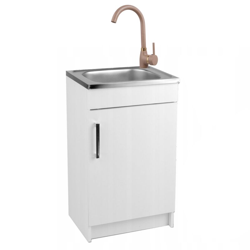 Szafka Kuchenna Biała + Zlewozmywak 500 x 400 mm + Bateria Beż Obrotowa + Syfon 1 szt