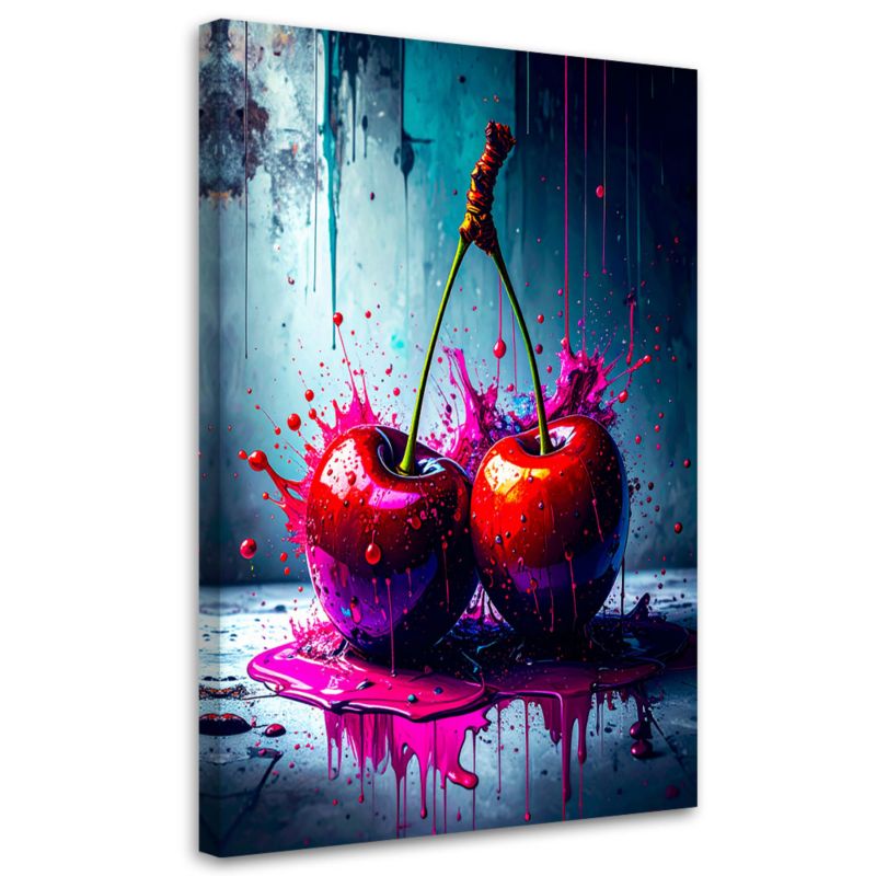 Obraz do kuchni jadalni Feeby Graffiti Czereśnie Owoce 60x90cm 1szt