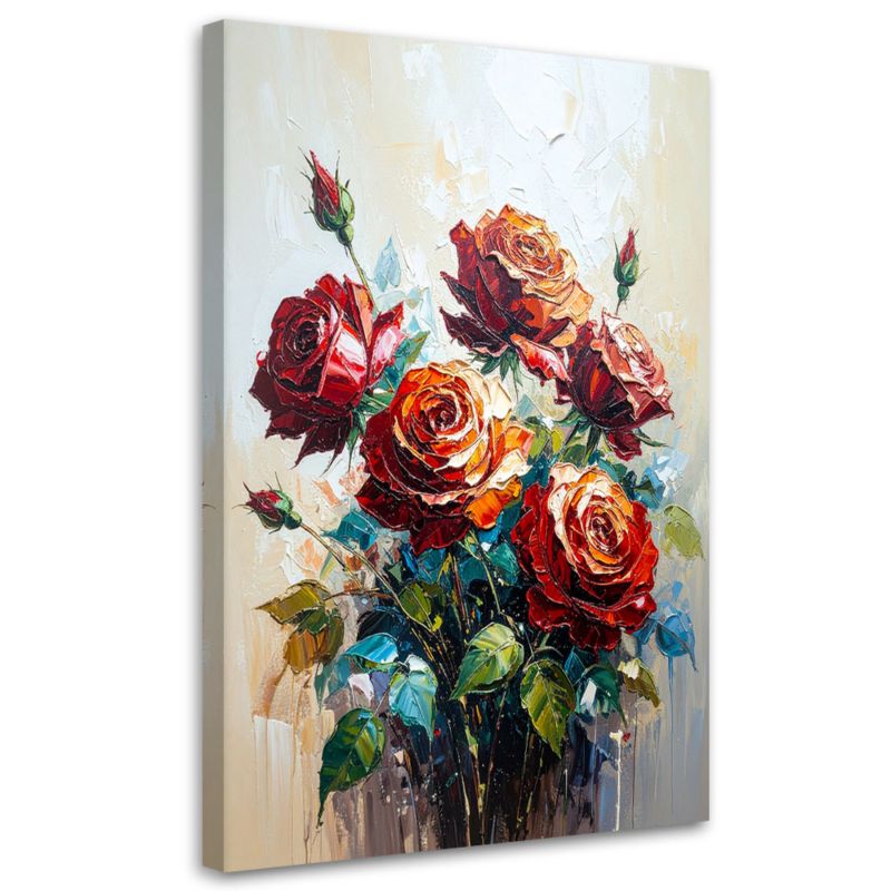 Obraz nowoczesny Feeby Czerwone Róże Kwiaty imitacja farby 60x90cm 1szt