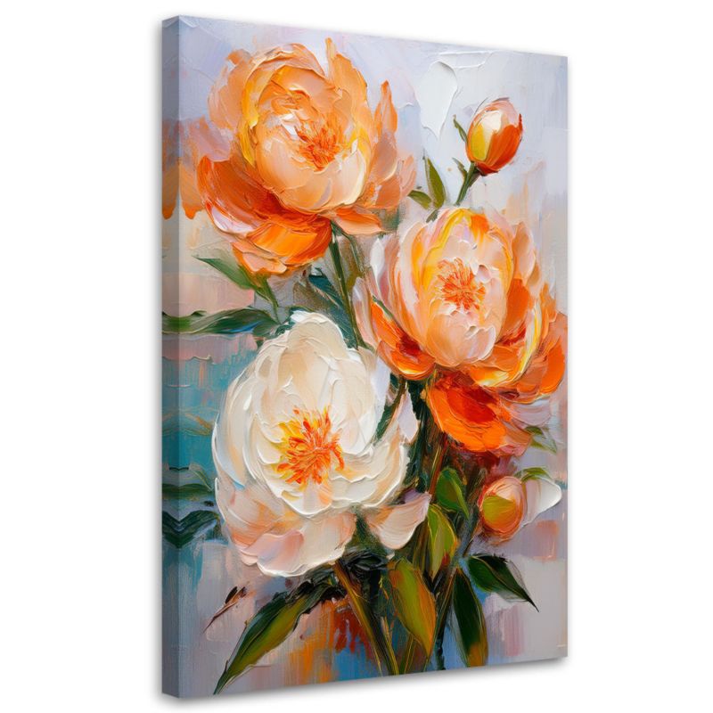 Obraz na płótnie Feeby Pomarańczowe kwiaty Piwonii Malowane 40x60cm 1szt