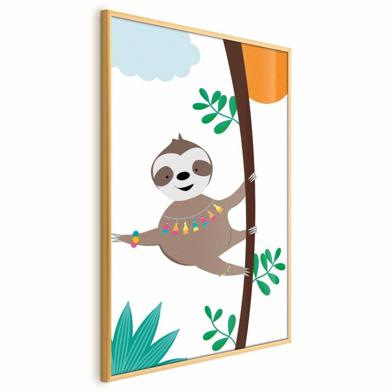Plakat Artgeist Wesoły leniwiec 29,7x42 cm z ramą złotą bez marginesu 1 szt