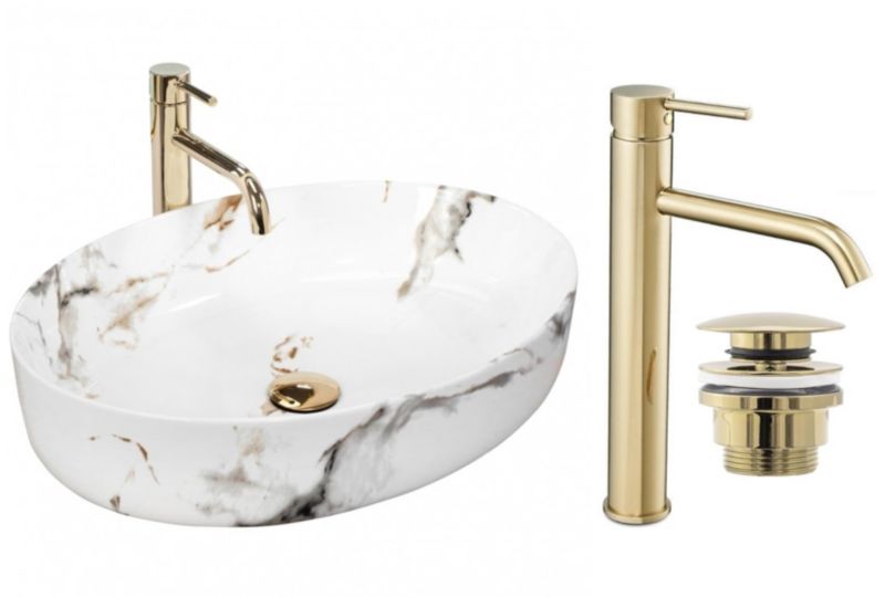 Umywalka nablatowa GTM Design Queen M3 Biała z baterią w zestawie 1 szt.