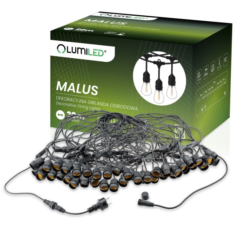 Girlanda Ogrodowa Zewnętrzna MALUS Łańcuch Świetlny 20m 40x E27 LUMILED