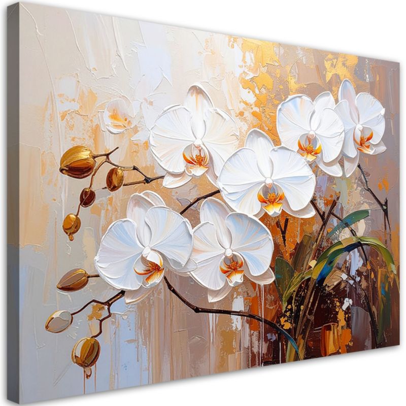 Obraz Feeby Białe Kwiaty Orchideii na abstrakcyjnym beżowym tle 60x40cm 1szt