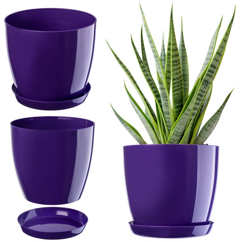 Doniczka KADAX Z Podstawką Plastikowa Osłonka Donica 28cm Fioletowa Kwiaty 1szt.