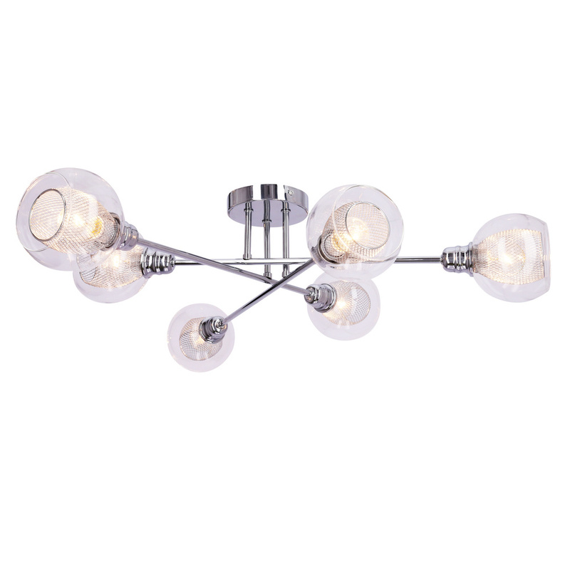 Lampa sufitowa chromowa szklany klosz z koszyczkiem 6x40W Dixi