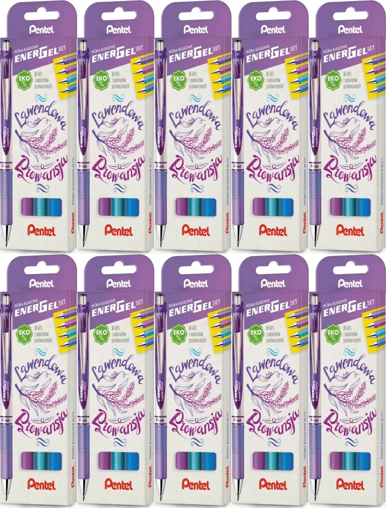 10x Pióro kulkowe automatyczne Pentel EnerGel Set BL77 lawendowa Prowancja, 0.7mm, 4 sztuki, mix kolorów