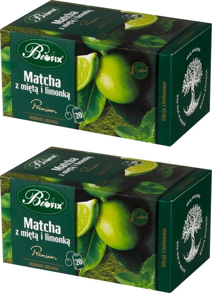 2x Herbata zielona w kopertach BiFix matcha z miętą i limonką, 20 sztuk x 2g