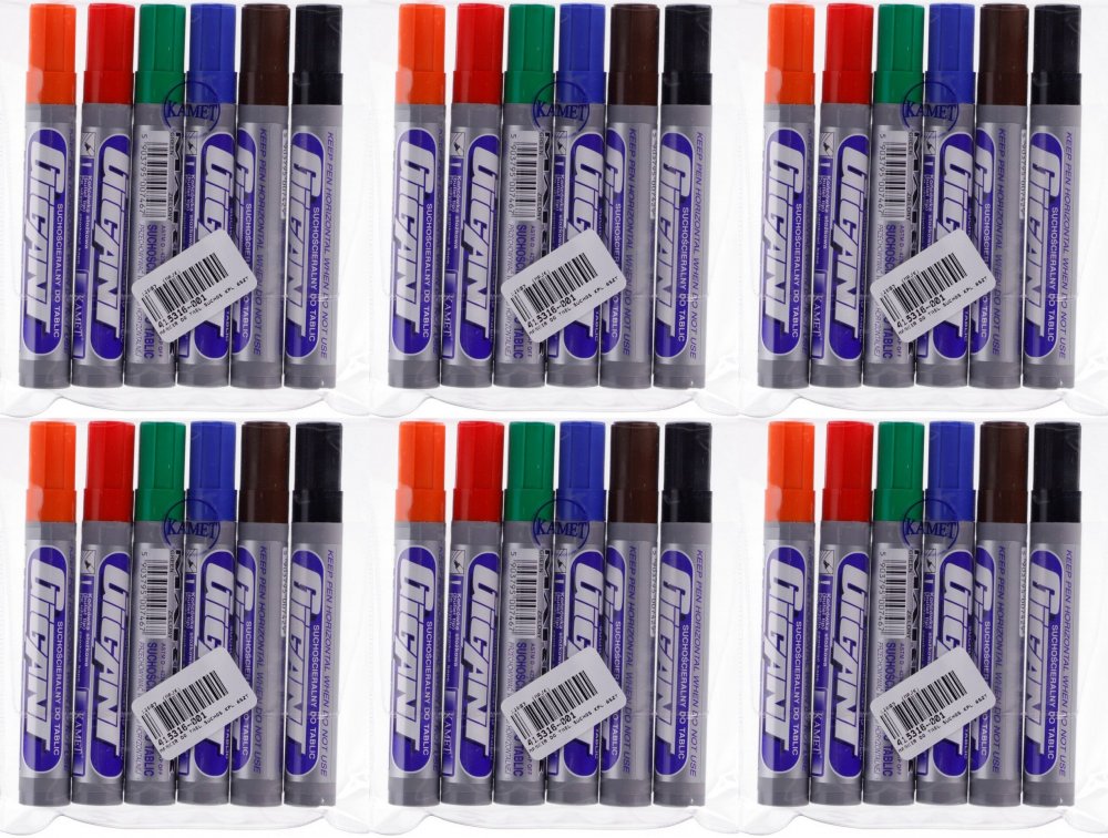 6x Marker suchościeralny Kamet Gigant, okrągła, 3mm, 6 sztuk, mix kolorów