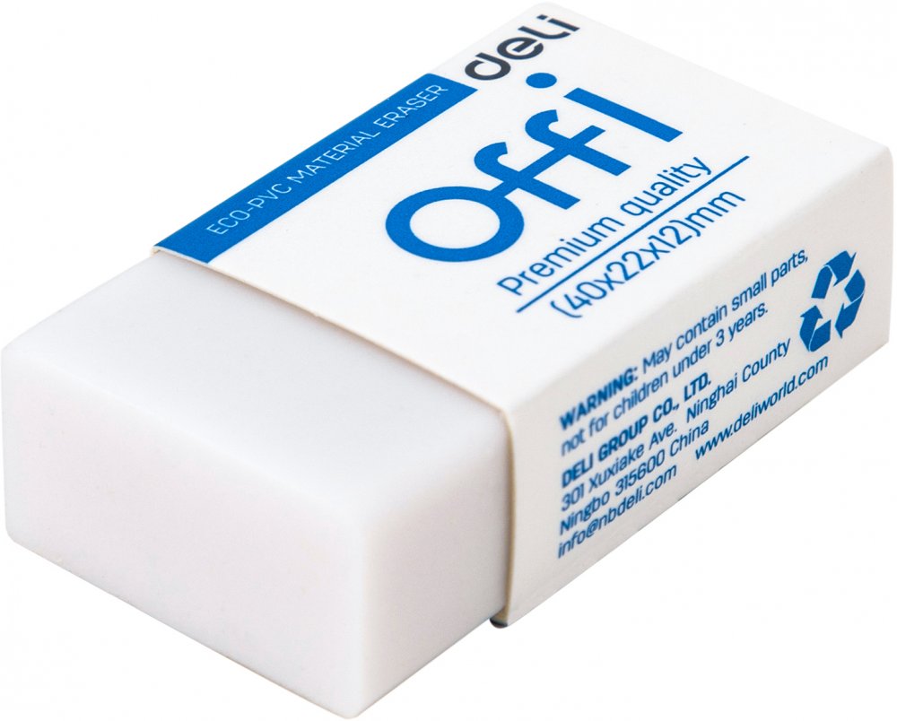 Gumka ołówkowa Deli Offi, 40x22x12 mm, biały