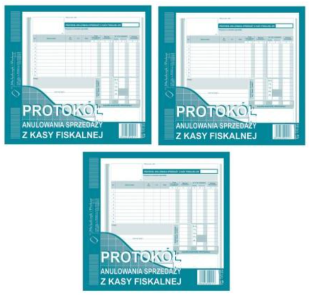 3x Protokół anulowania sprzedaży z kasy fiskalnej MiP 171-2, 2/3 A4, 80k