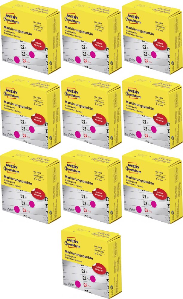 10x Etykiety oznaczeniowe Avery Zweckform, okrągłe, średnica 10mm, 800 sztuk, różowy