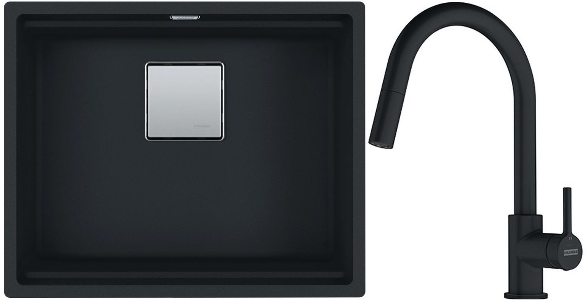Franke Kanon KNG 110-62 zlewozmywak 62x42 cm Fragranite czarny mat z baterią kuchenną Lina Pull-Out czarny mat (1250633003, 1150626053) - Wysyłka w 