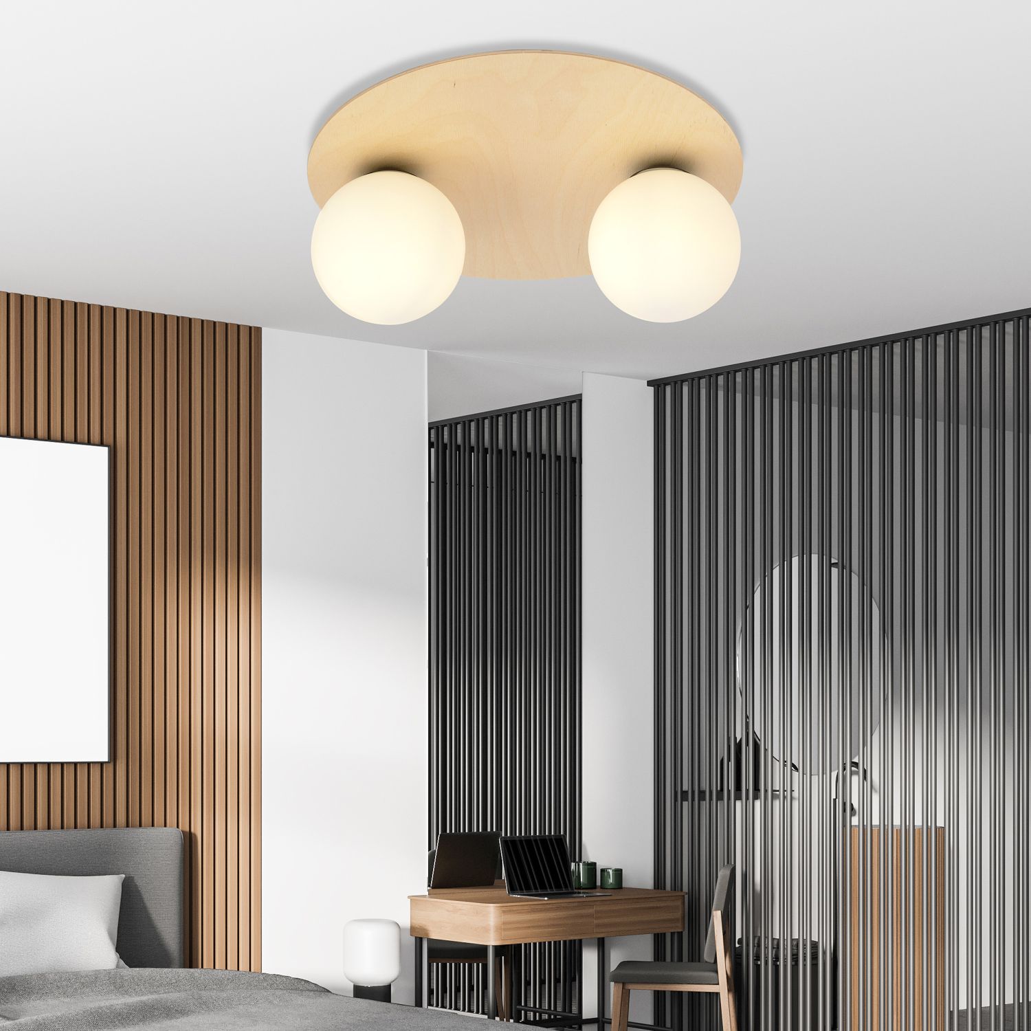 Emibig Kenzo lampa podsufitowa 2x10 W drewno-opal 1142/2B