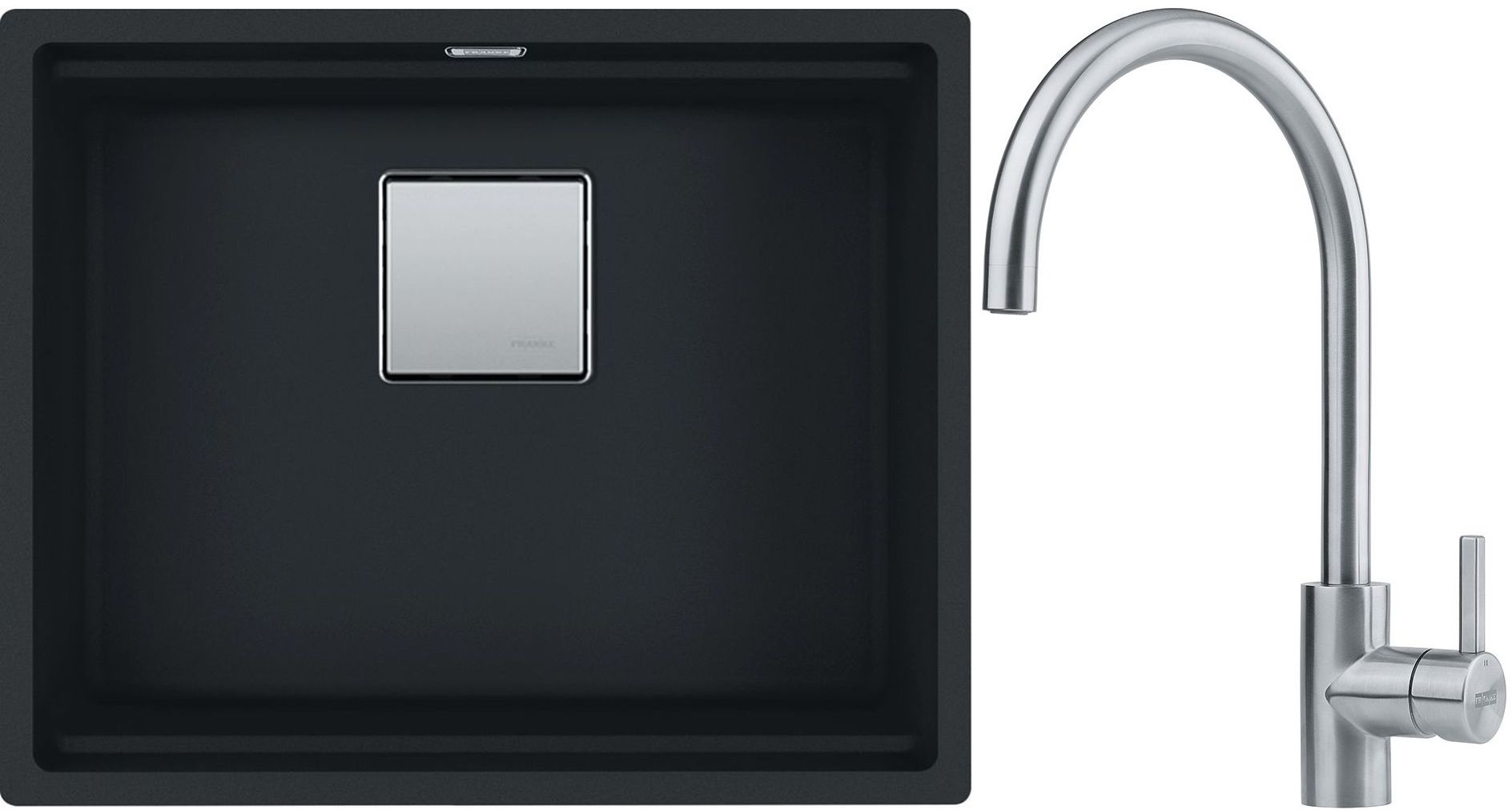Franke Kanon KNG 110-52 zlewozmywak 52x42 cm Fragranite czarny mat z baterią kuchenną Eos Neo stal szlachetna (1250633002, 1150590044)