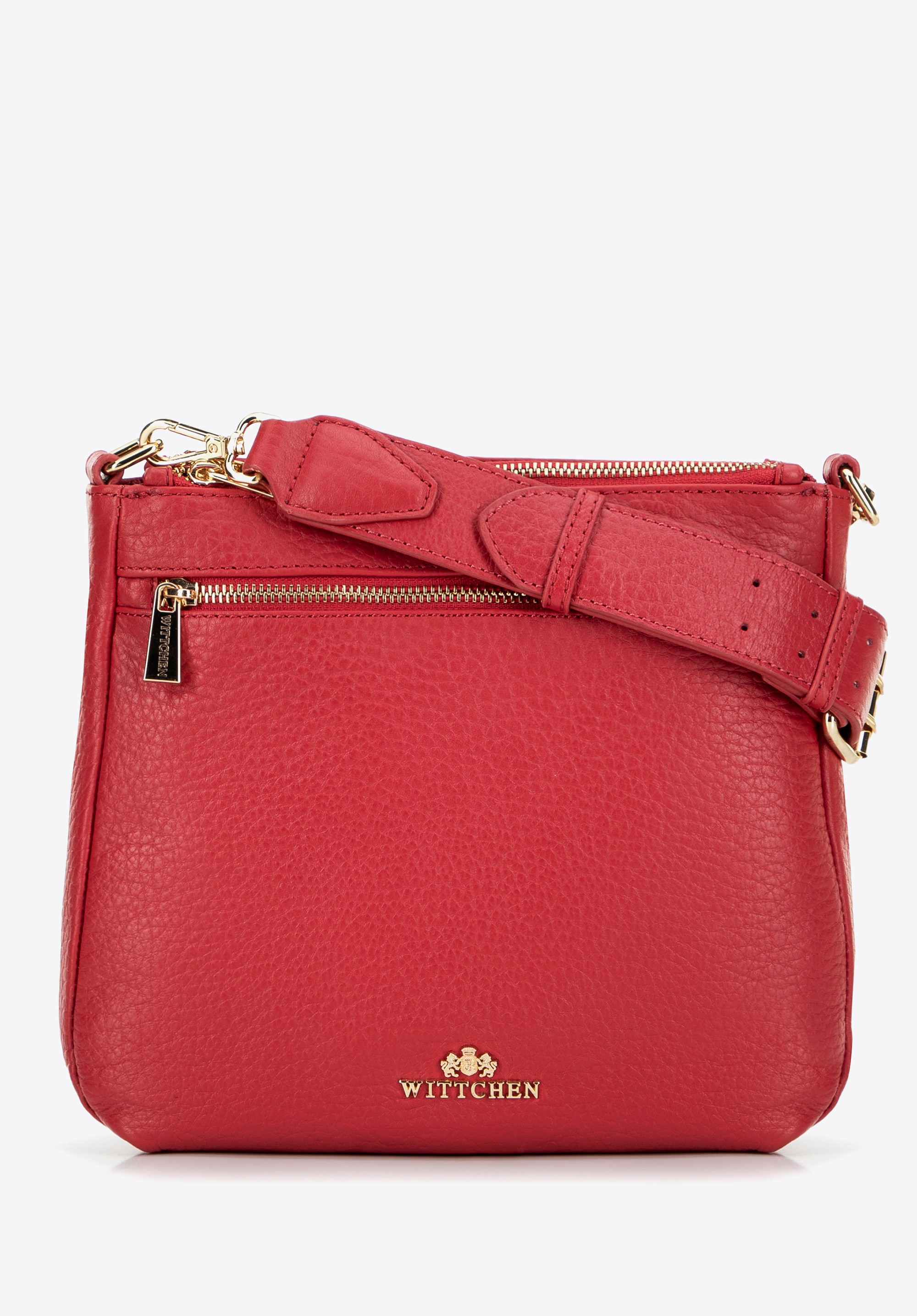Skórzana damska crossbody z szerokim paskiem czerwona