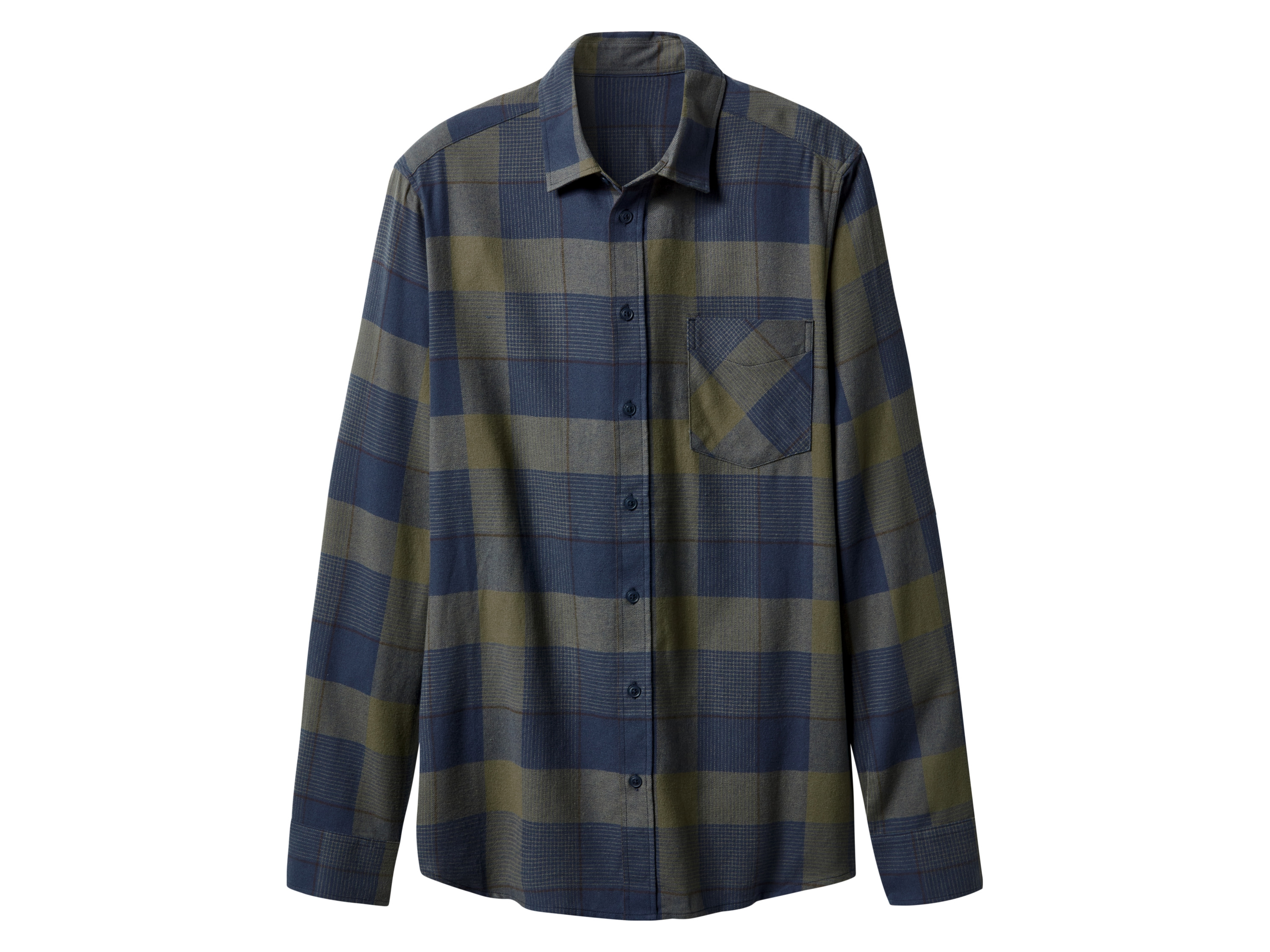 esmara Men Koszula flanelowa męska z bawełny Kratka/granat/khaki, L 41/42