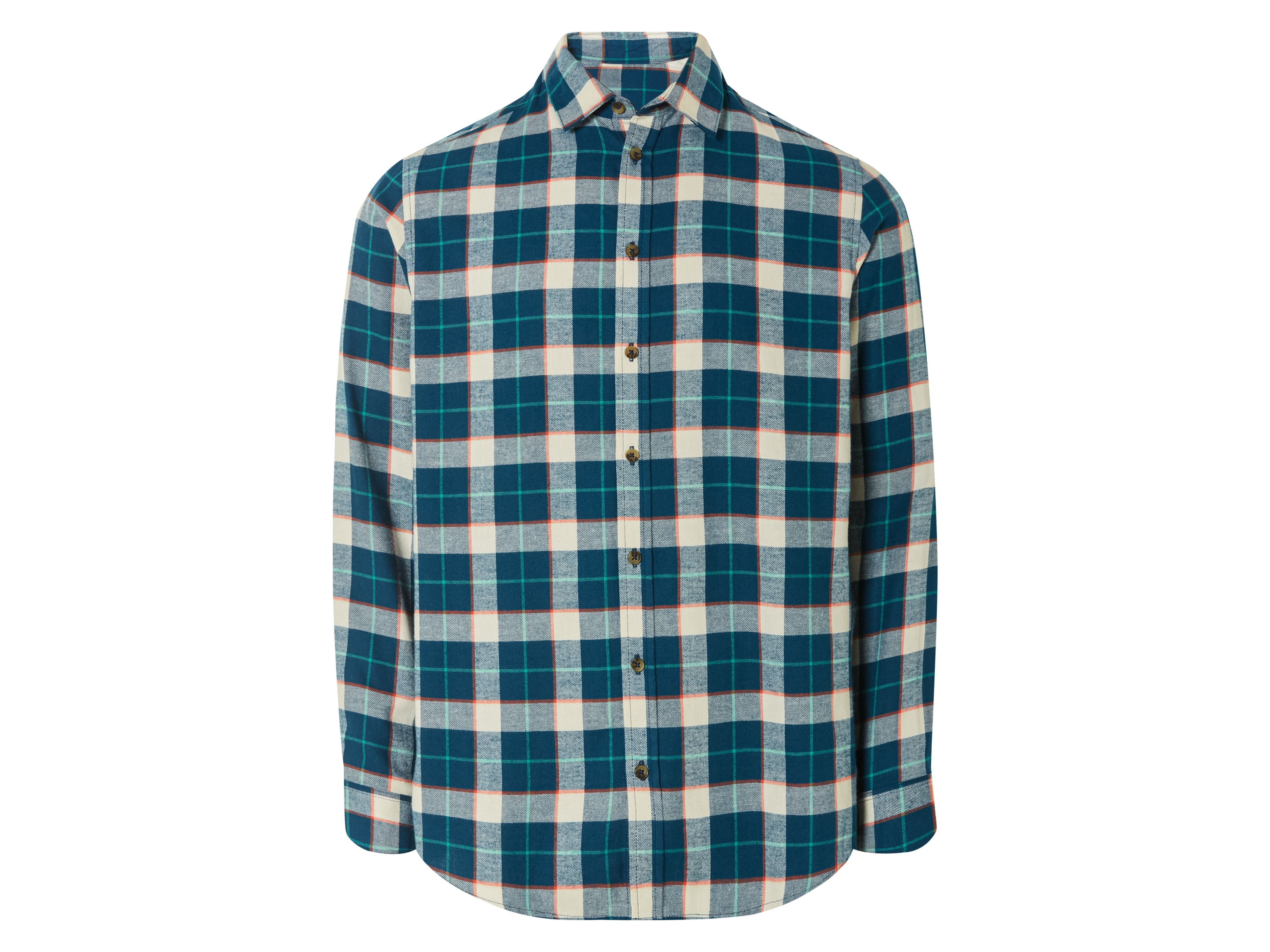 Livergy Flanelowa koszula męska casualowa M 39/40, Sprawdź/niebieski/biały/pomarańczowy