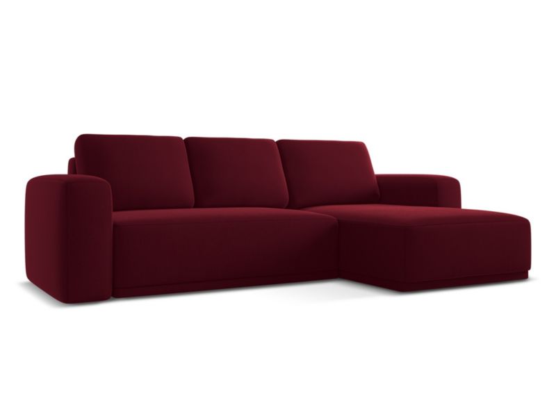 Narożnik prawostronny z funkcją spania Makamii Kaila z tkaniny welwetowej 258x160 cm burgundowy 1 szt.