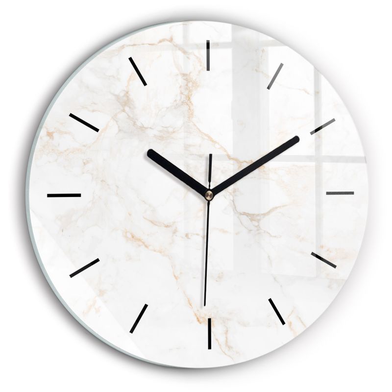 Zegar szklany czarne wskazówki Wallfluent fi30 cm Elegancki marmur 1 szt.