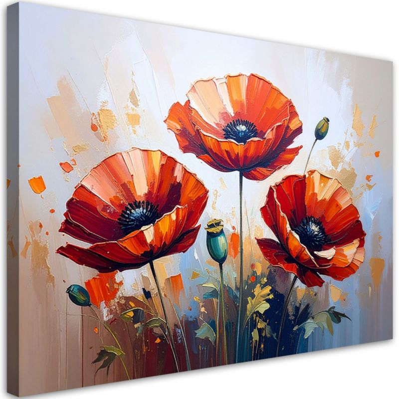 Obraz do salonu nowoczesny Feeby Czerwone Maki na beżowym tle 120x80cm 1szt