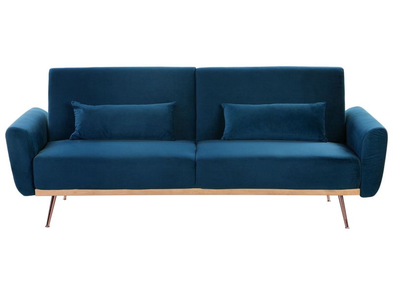 Sofa rozkładana Eina Welur Granatowy dla 3 osób 1 szt.